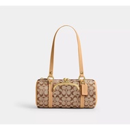 [INCOMING ETA 30 DAYS] Kisslock Barrel Bag 28 In Signature Jacquard in Khaki Light Peach (CEN91)