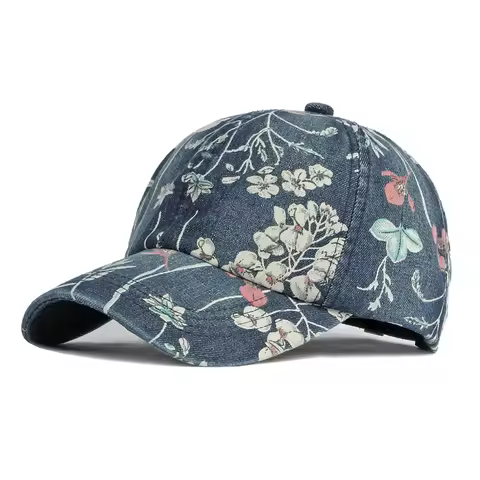 Boho Tropical Print Baseball Cap Women Outdoor Washed Denim Cap Female Fashion Visor Bohemian Jeans