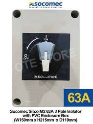 Socomec Sirco M2 Type 63A / 100A 3 Pole Isolator with PVC Enclosure Box (W150mm x H215mm x D110mm)