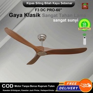 Kipas siling kayu pepejal 60 inci, kipas tanpa cahaya berkuasa tinggi, boleh laras enam kelajuan, Mo