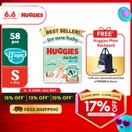 HUGGIES AirSoft Diapers for Newborn Baby S58 (1 pack) Breathable and Soft diaper