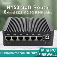 6x i226-V 2.5G LAN Intel Celeron 6305 Pentium Gold 7505  N150  Firewall Fanless Mini PC DDR4 NVMe 1*