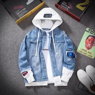 Naimo Denim Jacket Mens Hooded Slim Fit Casual Streetwear Jean Jackets Long Sleeve Trendy Outerwear 