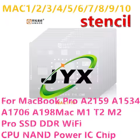 Amaoe Mac1-10 BGA Reballing Stencil For MacBook Pro A2159 A1534 A1706 A1989 Mac M1 T2 M2 Pro SSD DDR