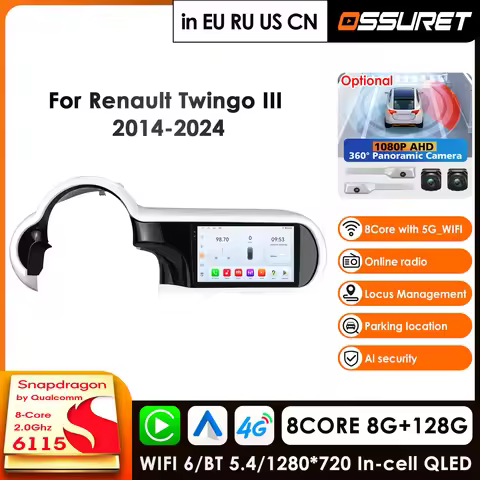 Android 14 Carplay Android Auto Car Radio for Renault Twingo Ⅲ 2014-2024 Multimedia Video Player Ste