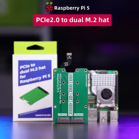PCIe2.0 to dual M.2 hat for Raspberry Pi 5, Support NVMe SSD, Support Hailo8/8L, Google Coral AI acc