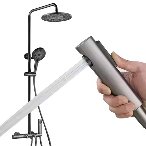 Gun Grey gold faucet bathroom head shower column faucet thermostatic bathtub and shower set