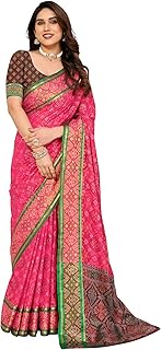 Women's Ajrak Patola Soft Litchi Silk Kanjivaram Banarasi Silk Saree With Unstitched Blouse Piece (P