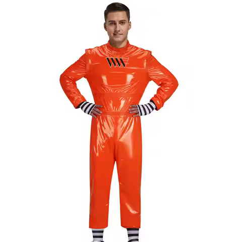 Men's Oompa Loompa Red Suit Costume Jumpsuit Gloves Socks Halloween Party Suit Chocolate Factory Wor