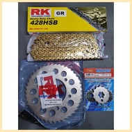 ∈ ❧ ♟ RK STEEL GOLD / SILVER CHAIN SET WITH TAKASOGO ENGINE SPROCKET FOR SNIPER 150 & 155 / TFX /R1