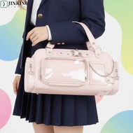 JINKING Clear Ita Bag, Multi Pocket with Removable Insert Idol Fans Handbag, Glossy Surface Metal Ch