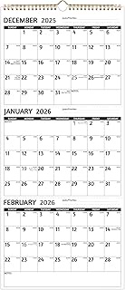2026 Wall Calendar - 3 Month Calendar 2026 Vertical, Jan 2026 - Dec 2026, 3 Month Wall Calendar 2026