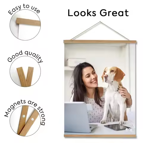 60cm 70cm 80cm 90cm Magnetic Poster Hanger Teak Pine Wood Painting Frame 8 Colors Wood Photo Frame B