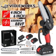 VIOLEWORKS Cordless Electric Saw Chainsaw With 4 Inch/6 Inch Guide Plate &amp; Saw Chains