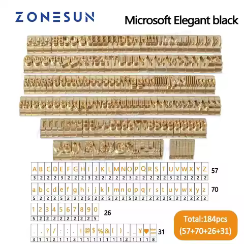 ZONESUN 184 PCS Alphabet Letter Set With Number Symbols 10cm T slot Letter Stamp For Hot Foil Stampi