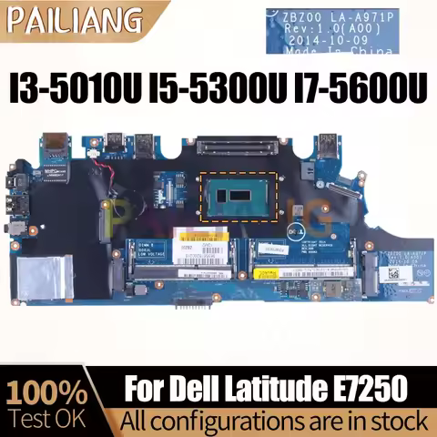 For DELL Latitude E7250 Notebook Mainboard LA-A971P I3-5010U I5-5300U I7-5600U 02PVP8 0G9CNK Laptop 