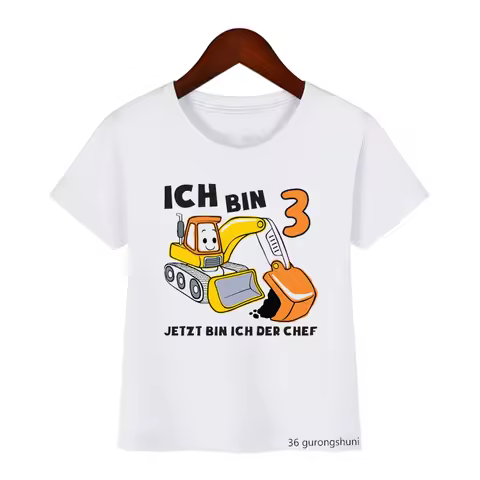 Kawaii Excavator T-Shirt Now I Am 2 3 4 5 Birthday Gift Shirt Kids Clothes Boys Girls Clothes Short 