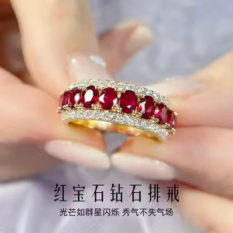 Luxurious 24K real gold ruby classic ring au999 gold group set round deep red tail ring for women