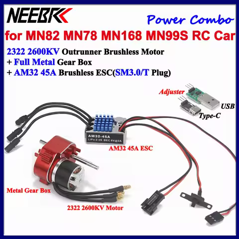 1/12 RC Car MN82 MN78 MN168 MN99S MN98 Full Metal Gearbox 2322 2600KV Brushless Motor AM32 45A ESC C