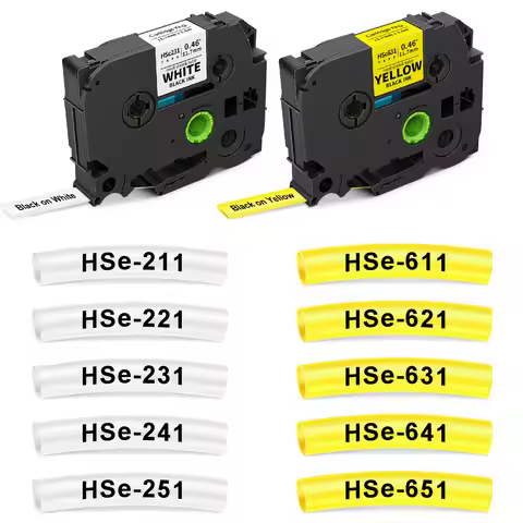 Compatible for Brother Heat Shrink Tube Tapes HSe231 HSe221 HSe211 HSe611 HSe621 HSe631 Label for Br