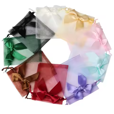 10pcs/20pcs 9x12 10x15 13x18cm New Design Bow Organza Bags Jewelry Candy Packing Bag Wedding Party G