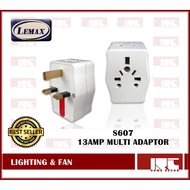 3 WAY ADAPTOR / MULTI ADAPTOR WITH USB / NEON / 13A FUSED 15A ROUND PIN / E27 BULB HOLDER / LEMAX NN