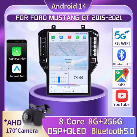 14.5'' Android 14 Car Radio For Ford Mustang GT 2015-2021 Stereo Upgrade Tesla Style IPS Touch Scree