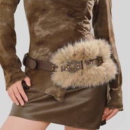 Retro American Style Acunk Style y2k Fur Stitching Belt Female Hot Girl Fur Accessories Belt Trendy 