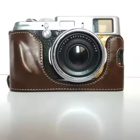 Retra Vintage Leather Bottom Camera Bag Case for Fujifilm Fuji X100 X100S X100T Camera Half Cover wi