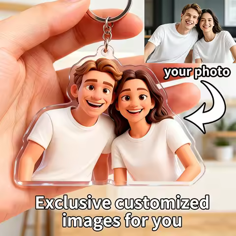 Custom Couple Photo Cartoon Animation Acrylic Style Keychain Personality Keychain Family Picture Gif