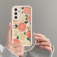 1 ชิ้น เคสโทรศัพท์ซิลิโคนลายกราฟฟิตีสีส้มมะนาวสดใสสำหรับฤดูร้อนพร้อมสายคล้องไล่ระดับสี [เวอร์ชันสากล