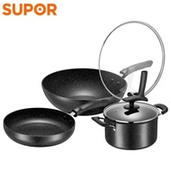 SUPOR Set Alat Memasak Tidak Melekat Batu Bintang TP2009K 30cm Kuali 26cm Kuali 20cm Periuk Sup