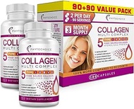 Multi Collagen Pills (Types I-II-III-V-X) Pure Hydrolyzed Collagen Protein Peptides-Collagen Supplements for Women and Men, Anti-Aging Collagen for Skin Hair Growth Nails Joints-180 Collagen Capsules