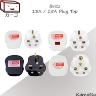 BRITZ Safety Mark 13A / 15A Plug Top (Black & White) [Kamo]