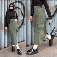 (Ready)Cargo Jeans skirt / Cargo Long jeans skirt