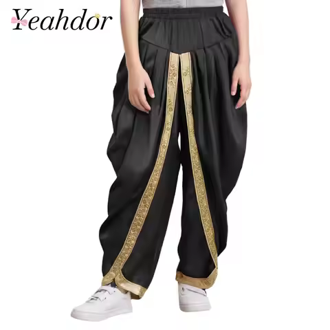 Kids Boys Girls Satin Dhoti Pants Arabian Indian Dance Costume Draped Baggy Trousers for Halloween P