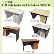 6 Feet Office Table with 3D Mobile Pedestal | Study Desk | Writing Desk | Study Table |  Writing Tab