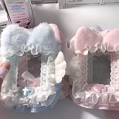 1PC Cute Pink Blue Plush Lace Photo Card Set,Handmade ACG Celebrity Support Small Card Guka Polaroid