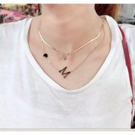 Kalung Titanium 2layer inisial Nama huruf rose gold Wanita / Anti Hitam Anti Karat Dan Alergi