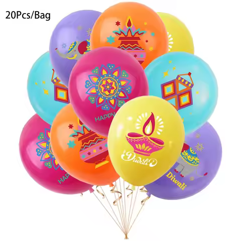 20Pcs Happy Diwali Theme 12inch Latex Balloons Background Photo Props for India Diwali Festival Birt