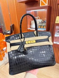 愛馬仕 Hermes Birkin 30 黑金霧面鱷魚 mat面 超美的紋路