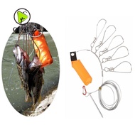QIUJU Fishing Stringer, with 5 Buckle Snaps 5m Length Fish Stringer, Portable Stainless Steel Orange