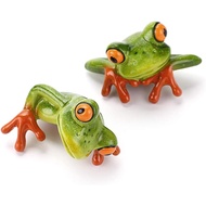JUXYES Set 2 Resin Kreatif 3D Kraf Katak Patung Hiasan Monitor Komputer, Patung-patung Koleksi Haiwa