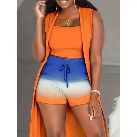 Casual Printed Basic Sleeveless Three Piece Set