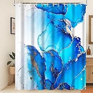 Marble Shower Curtain Modern Luxury Blue Colour Gradient Marble Waterproof Bathroom Curtain Abstract