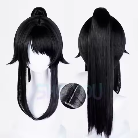 Ayano Aishi Cosplay Wig 53cm Black Ponytail Wigs Heat Resistant Synthetic Hair Halloween