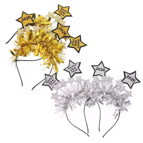4pcs Happy New Year Headband New Year Eve Hair Hoop Headdress Star Head Bopper Star-shaped New Year'
