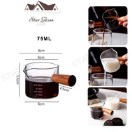Espresso Shot Glass Wooden Handle 75 ml Coffee Measuring cup