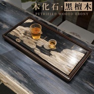 黑檀木框架木化石茶盤家用新中式茶室茶道茶臺排水簡約托盤茶海