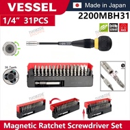 VESSEL1/4 Inch 31 in 1 Magnetic Ratchet Screwdriver Set with Screwdriver Head Set 2200MBH31